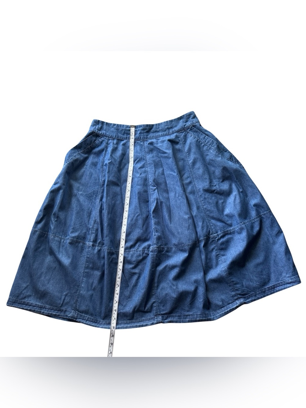 Tatuum Blue Cotton A-Line Midi Skirt w/ Pockets & Back Zip Size 42 - Picture 8 of 8